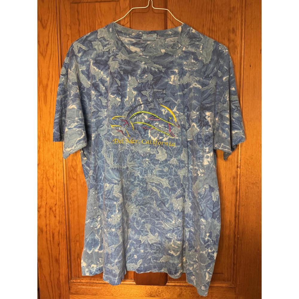 Blue Tie-Dye Del Mar California Embroidered T-Shirt